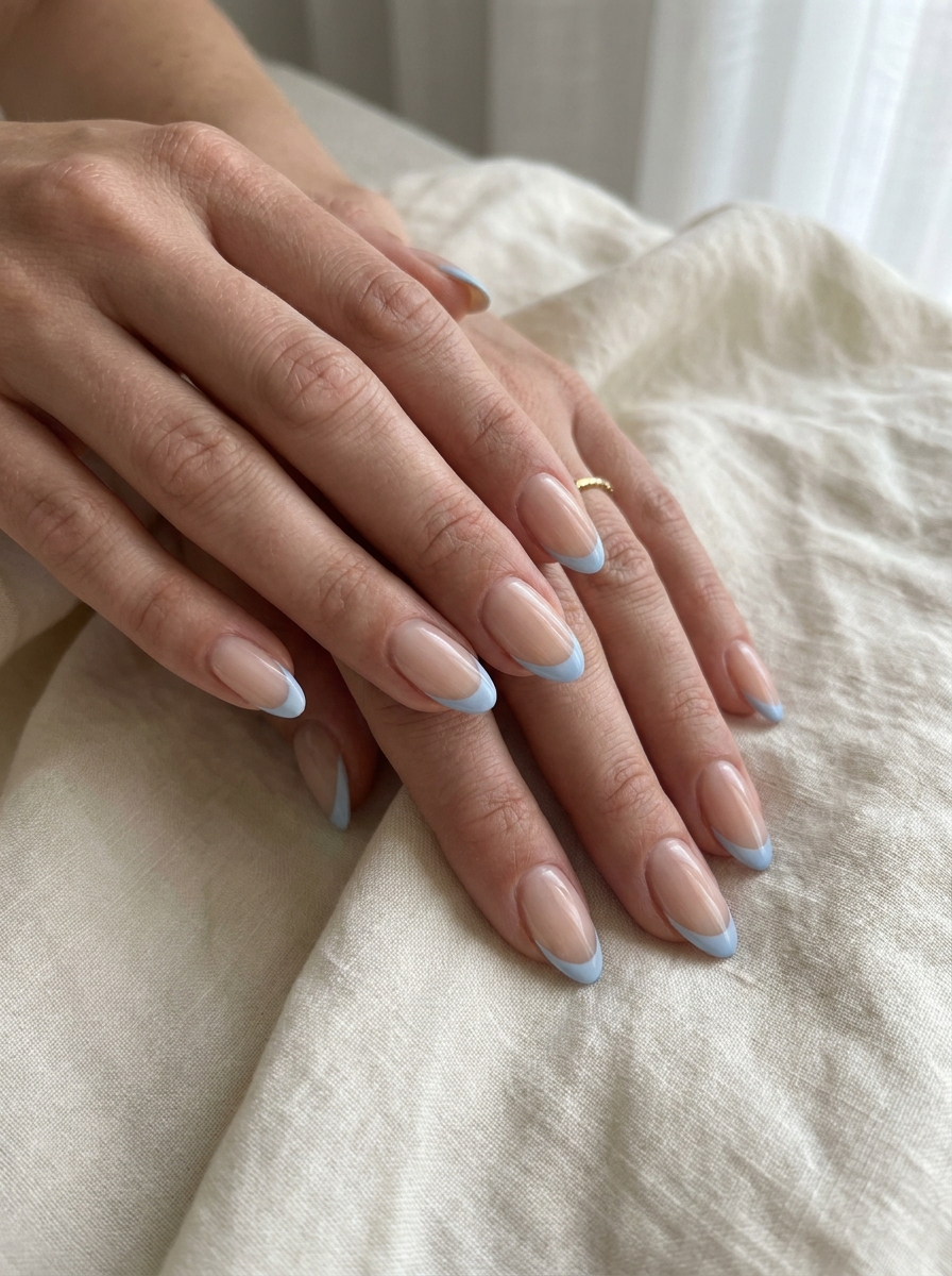 Baby Blue French Nails mit hellblauen French Tips